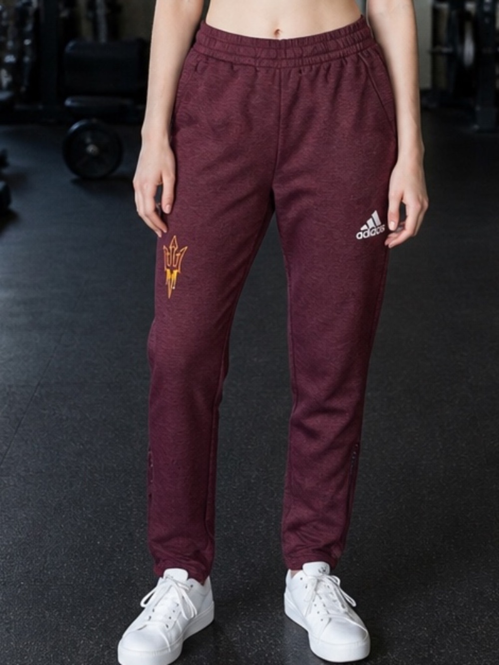Adidas Maroon ASU Track Pants with White Logo – Size Small